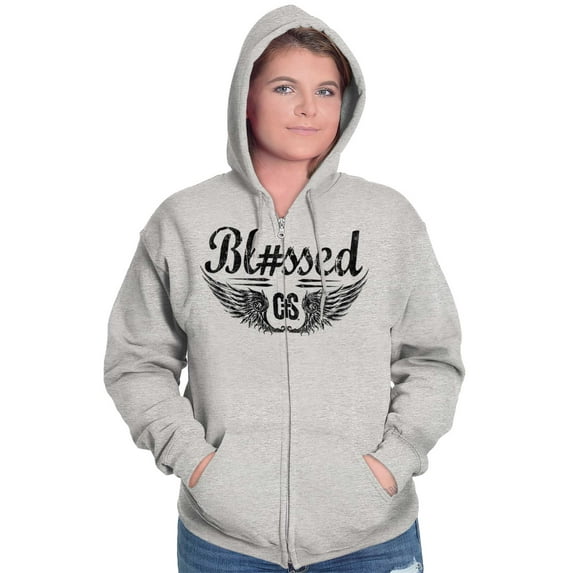 Hashtag Blessed Bless Religious Jesus Zip Up Hoodie Men's Women's Brisco Brands L