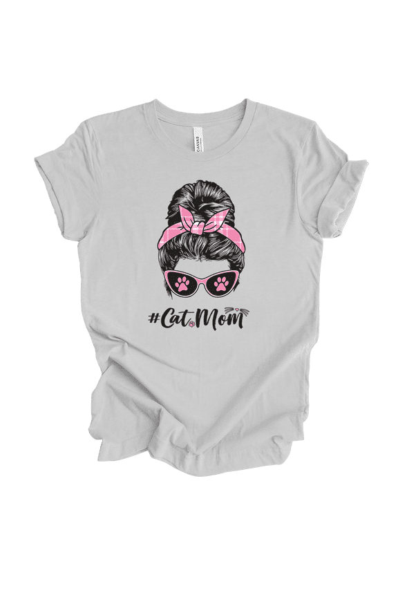 Hashtag Cat Mom Mother's Day Furmom Cat Lover Pet Parent Short Sleeve Ladies Graphic T-Shirt-Athletic Grey-xxxl