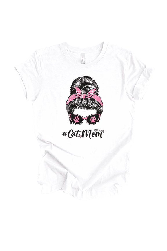 Hashtag Cat Mom Mother's Day Furmom Cat Lover Pet Parent Short Sleeve Ladies Graphic T-Shirt-White-small