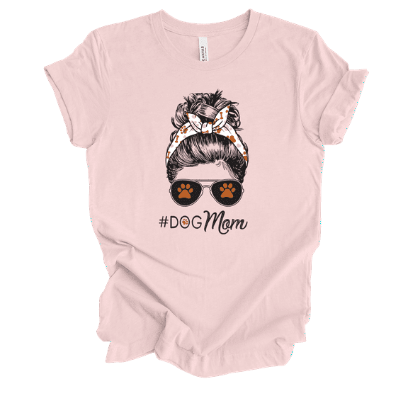 Hashtag Dog Mom Mother's Day Furmom Dog Lover Pet Parent Short Sleeve Ladies Graphic T-Shirt-Soft Pink-medium