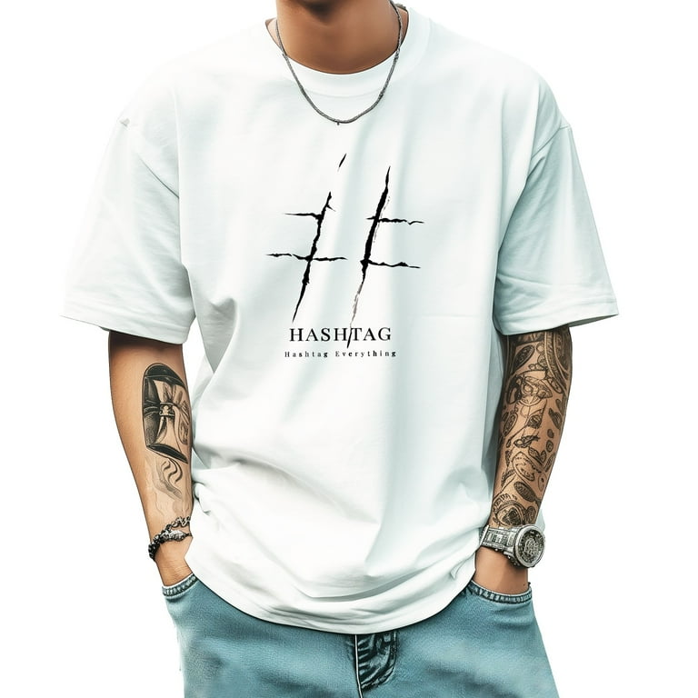 Hashtag Trendy T Shirt for Man Oversized Short Sleeves Shirt Tops