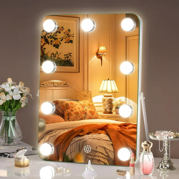 Hasipu 10" x 14" Hollywood Vanity Mirror with Lights Rectangle White Frame LED Makeup Mirror with 3 Light Modes for Bathroom, Dressing Table