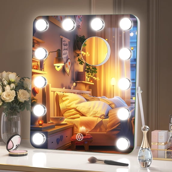 Hasipu 12" x 14" Hollywood Vanity Mirror with Lights Rectangle White Frame LED Makeup Mirror with 3 Light Modes for Bathroom, Dressing Table