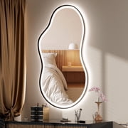 Hasipu 20"x35" LED Irregular Bathroom Vanity Mirror Asymmetrical Wall Mirror with Lights Cloud Shaped Abstract Decorative Mirror for Living Room, Bathroom, Bedroom & Hallway