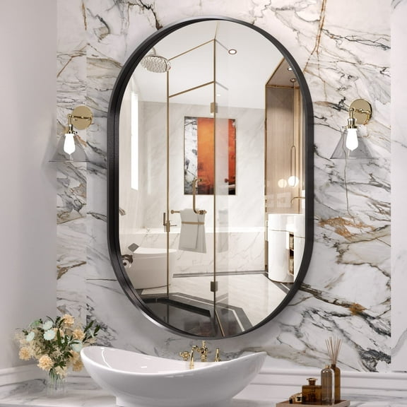 Hasipu 24×36 Inch Oval Wall Mirror for Bathroom, Metal Frame Bathroom Mirrors, Wall Mounted Mirror (Horizontal/Vertical)