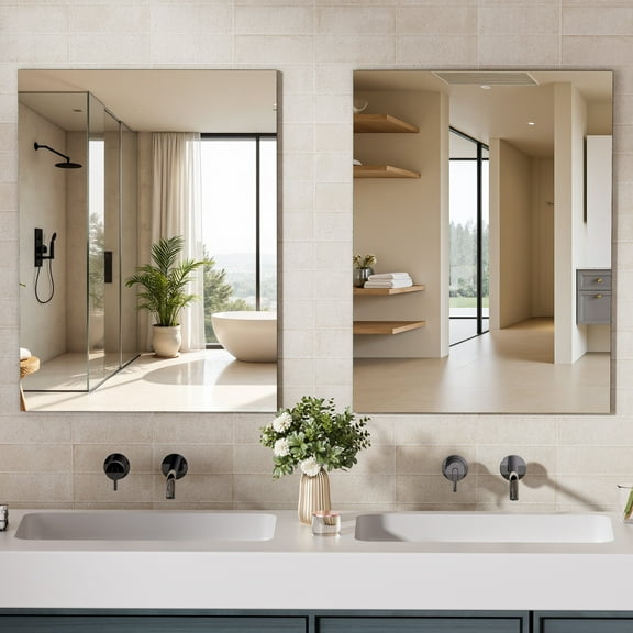 Hasipu 24"x32" Bathroom Vanity  Mirror Frameless Wall Mirror for Bathroom Sink, Bedroom, Garage & Dance, Horizontal/Vertical Mount (2 PCS)