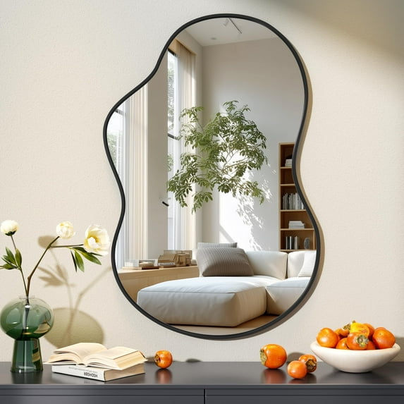 Hasipu 24"x35" Black Irregular Wall Mirror Modern Abstract Asymmetrical Decorative Mirror for Living Room, Bathroom, Bedroom & Hallway