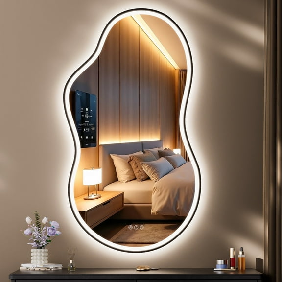 Hasipu 25"x45" LED Irregular Bathroom Vanity Mirror Asymmetrical Wall Mirror with Lights Cloud Shaped Abstract Decorative Mirror for Living Room, Bathroom, Bedroom & Hallway