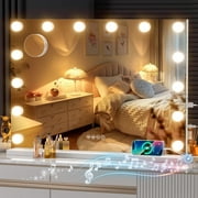 Hasipu 28 x 20 Hollywood Vanity Mirror with LED Lights & Bluetooth Speaker - Makeup Mirror with 14 Dimmable Bulbs, 3 Color Modes, 5X Magnifying Mirror, Touch Control, USB/Type-C, Tempered Glass