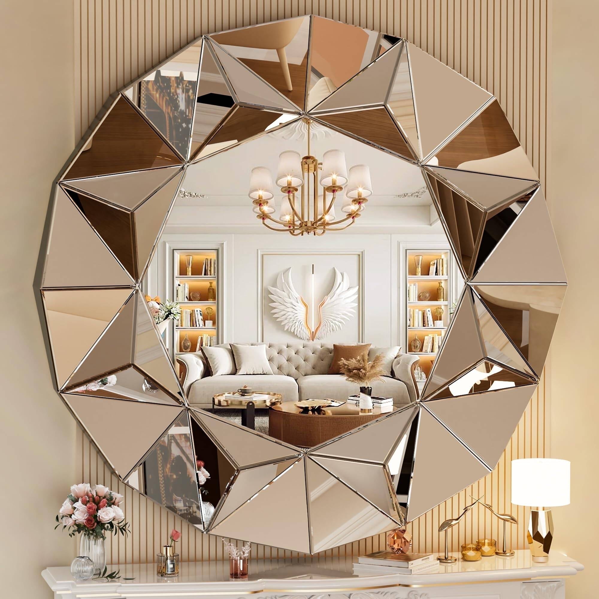Hasipu 32" Round Wall Mirror, Decorative Frameless Vanity Mirror with Beveled Edge for Living Room, Entryway, Bathroom Decor