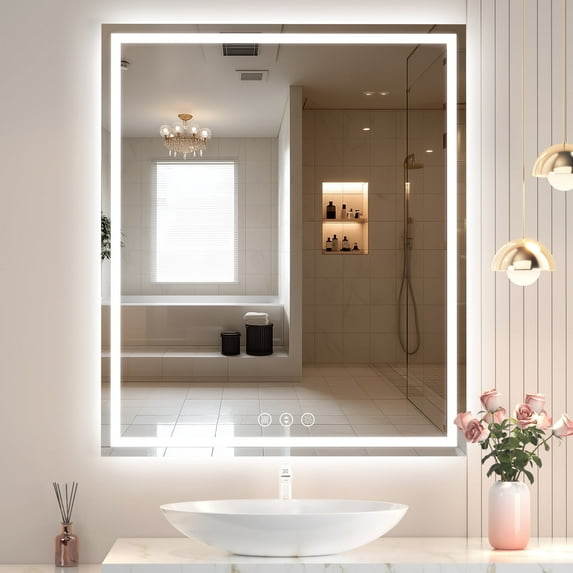 Hasipu 36"x30" LED Bathroom Mirror with Lights Anti-Fog, Dimmable, 3 Color Modes, Frontlit Vanity Mirror with Memory, Horizontal or Vertical Mount