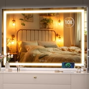 Hasipu 37 x 26 LED Vanity Mirror with Touch Screen Control Lighted Makeup Mirror with Dimmable 3 Modes Square White Frame