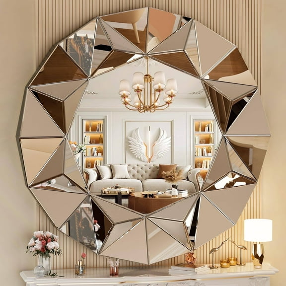 Hasipu 40" Round Wall Mounted Mirror Decorative Frameless Mirror for Living Room, Bedroom & Entryway