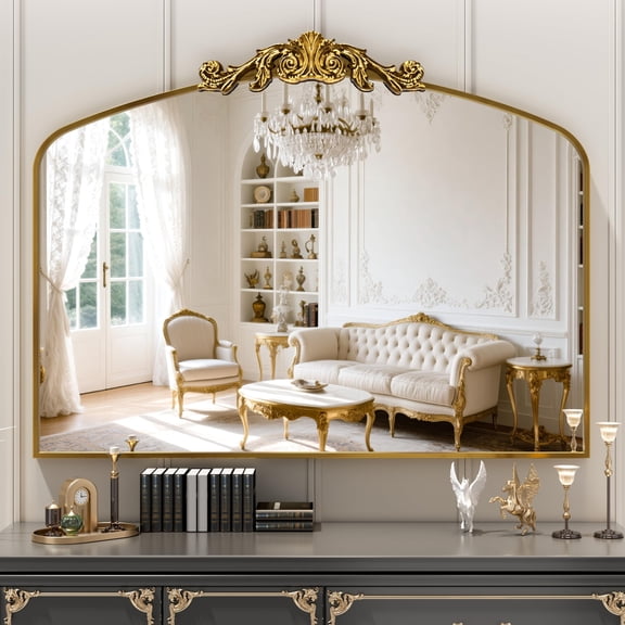 Hasipu 40"x30" Vintage Arched Bathroom Mirror Antique Carved Wall Mirror with Aluminum Frame, Retro Vanity Mirror for Hanging or Leaning, Bathroom & Living Room Decor