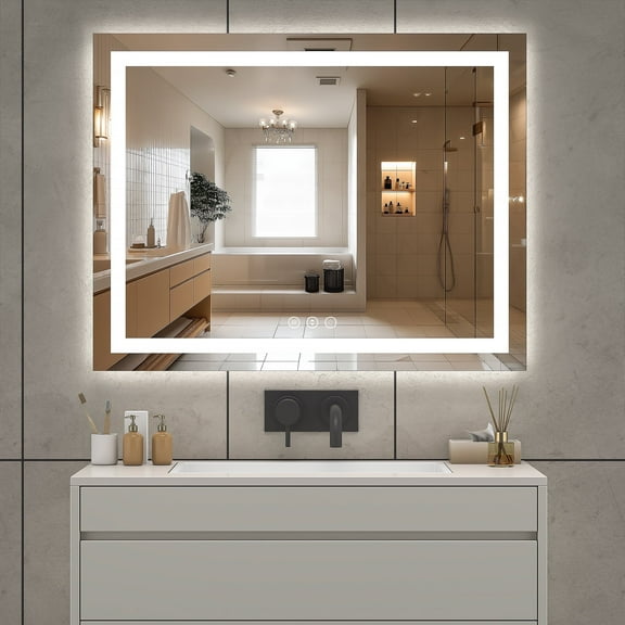 Hasipu 40"x36" LED Bathroom Mirror with Lights Anti-Fog, Dimmable, 3 Color Modes, Frontlit Vanity Mirror with Memory, Horizontal or Vertical Mount