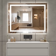 Hasipu 40x36 LED Bathroom Mirror with Lights Anti-Fog, Dimmable, 3 Color Modes, Frontlit Vanity Mirror with Memory, Horizontal or Vertical Mount