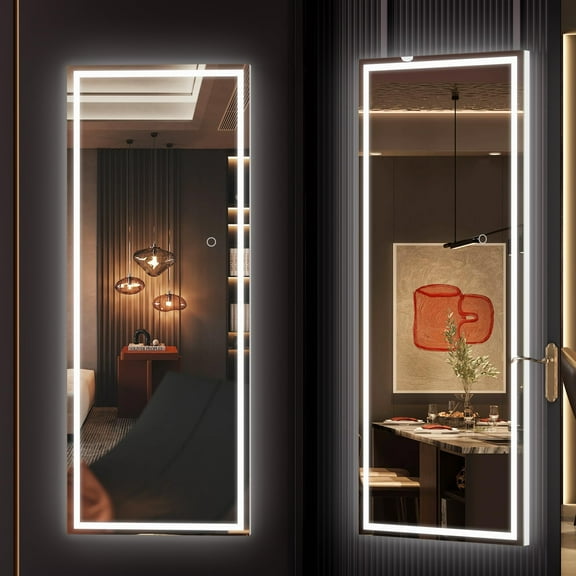 Hasipu 44"x 15.8" LED Over The Door Mirror - Lighted Full Length Hanging Mirror, White Wall Mounted Dressing Mirror for Bedroom, Bathroom