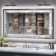 Hasipu 47"x26" LED Diamond Wall Mirror Crystal Bathroom Vanity Mirror with Dimming & 3 Color Modes for Living Room & Bedroom Decor