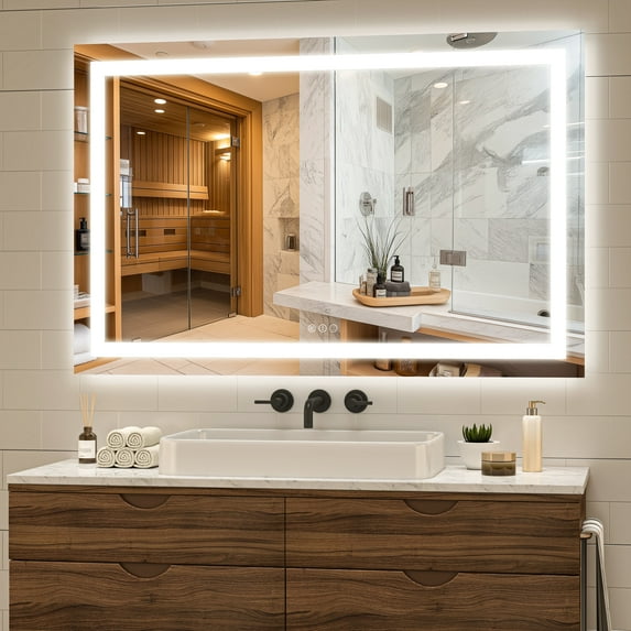 Hasipu 48"x32" LED Bathroom Mirror with Lights Anti-Fog, Dimmable, 3 Color Modes, Frontlit Vanity Mirror with Memory, Horizontal or Vertical Mount