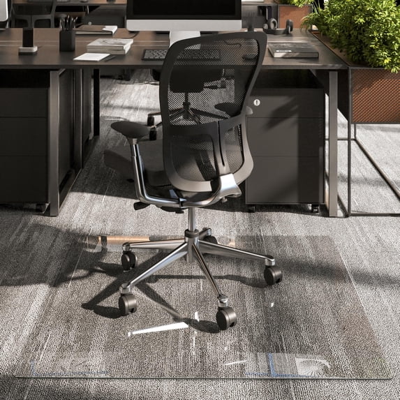 Hasipu 50“x44” Clear Tempered Glass Chair Mat with Rounded Corners Office Chair Mat with Polished Edge for Carpets & Hardwood Floors - Smooth Gliding Surface