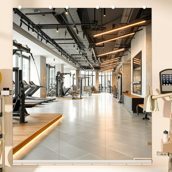 Hasipu 55"x17" Full Length Mirror (3 PCS) - Frameless Wall Mounted Mirrors with Aluminum Rail & Glass Clamps, Tempered Glass Large Body Mirror for Home Gym, Yoga Studio, Bedroom