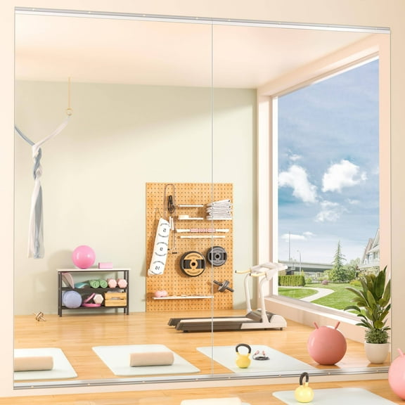Hasipu 55"x21" Full Length Mirror (2 PCS) - Frameless Wall Mounted Mirrors with Aluminum Rail & Glass Clamps, Tempered Glass Large Body Mirror for Home Gym, Yoga Studio, Bedroom