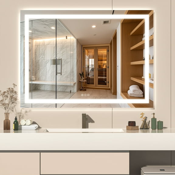 Hasipu 55"x36" LED Bathroom Mirror with Lights Anti-Fog, Dimmable, 3 Color Modes, Frontlit Vanity Mirror with Memory, Horizontal or Vertical Mount