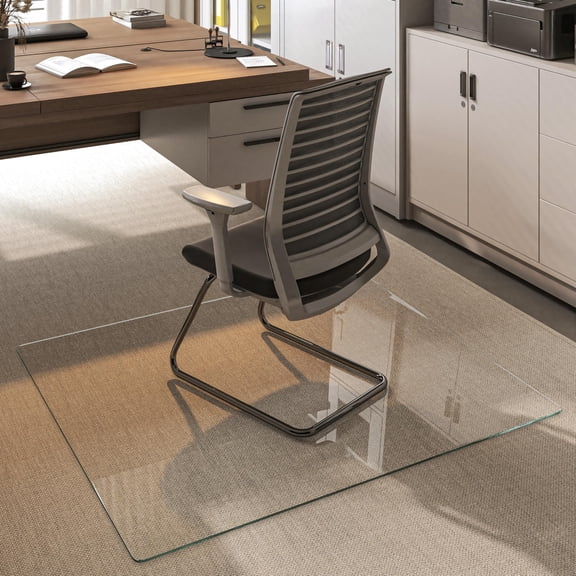 Hasipu 55x48 Clear Tempered Glass Chair Mat with Rounded Corners Office Chair Mat with Polished Edge for Carpets & Hardwood Floors - Smooth Gliding Surface