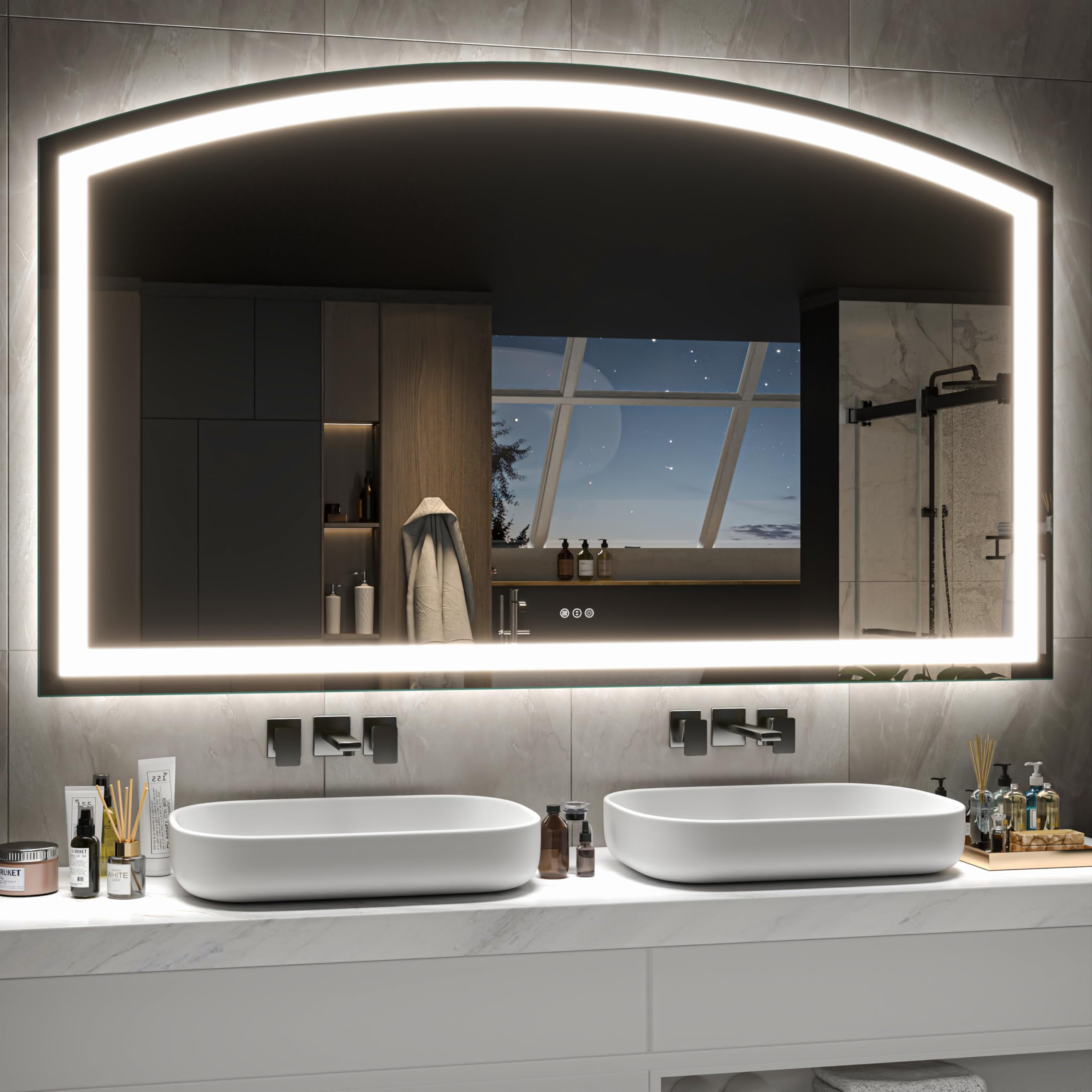 Hasipu 60"x36" LED Bathroom Mirror - Fan-Shaped Vanity Mirror with ...