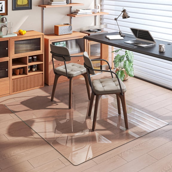 Hasipu 60“x48” Clear Tempered Glass Chair Mat with Rounded Corners Office Chair Mat with Polished Edge for Carpets & Hardwood Floors - Smooth Gliding Surface