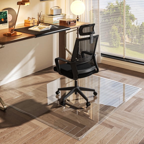 Hasipu 60“x48” Tempered Glass Chair Mat Clear Beveled Edge Office Chair Chair Mat for Carpet & Hardwood Floors, Glides Smoothly