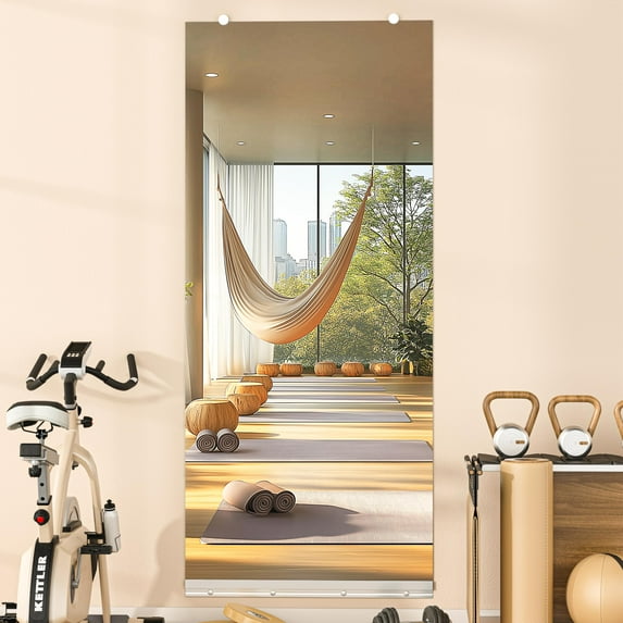 Hasipu 63"x28" Full Length Mirror (1 PCS) - Frameless Wall Mounted Mirrors with Aluminum Rail & Glass Clamps, Tempered Glass Large Body Mirror for Home Gym, Yoga Studio, Bedroom