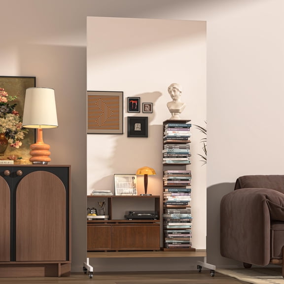 Hasipu 65" x 22" Full Body Mirror on Wheels - 360° Swivel Home Gym Mirror, Extra Large Tempered Glass Rolling Mirror for Yoga, Dance Studio & Bedroom, White