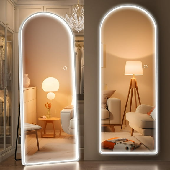 Hasipu 65"x22" Full Length LED Mirror, Full Body Lighted Mirror with Arch Design, Wall Mounted Modern Dressing Mirror, White