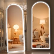 Hasipu 65"x22" Full Length LED Mirror, Full Body Lighted Mirror with Arch Design, Wall Mounted Modern Dressing Mirror, White