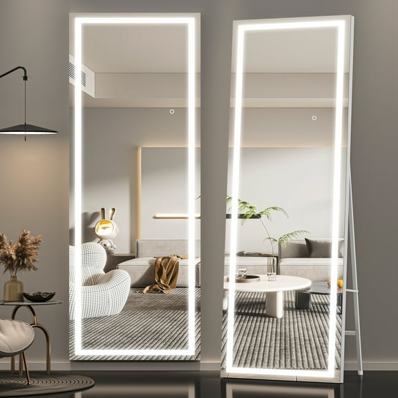 Hasipu 67" x 24" Rectangle LED Full Length Mirror Dimmable Standing/Wall Mounted Mirror with Lights for Bedroom, Bathroom & Gym, White