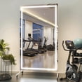 thumbnail image 1 of Hasipu 67" x 40" Extra Large Full Length LED Mirror with Light, 360° Swivel Rolling Mirror on Wheels, Dimmable Home Gym Mirror for Yoga, Dance Studio, Bedroom Wall Decor & Exercise Room, White, 1 of 9