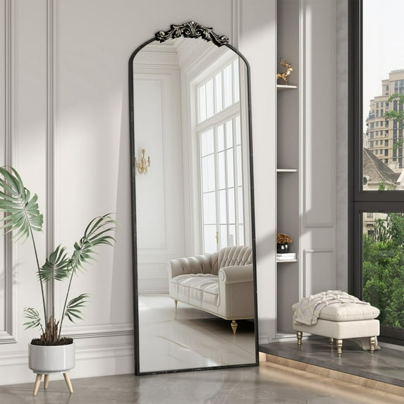 Hasipu 69"x24" Black Vintage Wall Mirror Antique Arched Metal Frame Bathroom Mirror , Ornate Baroque Decor for Mantel, Living Room & Fireplace