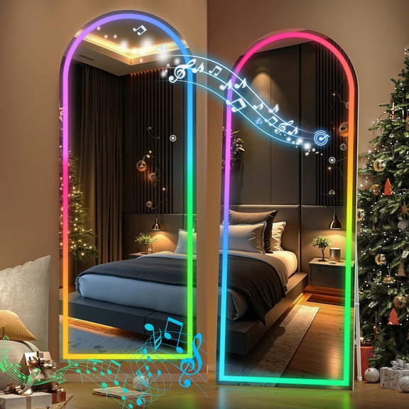 Hasipu 71" x 23" Arch LED Full Length Mirror with Bluetooth & RGB Lighting Floor Standing Mirror with 7 Color Modes, White Frame for Bedroom, Living Room