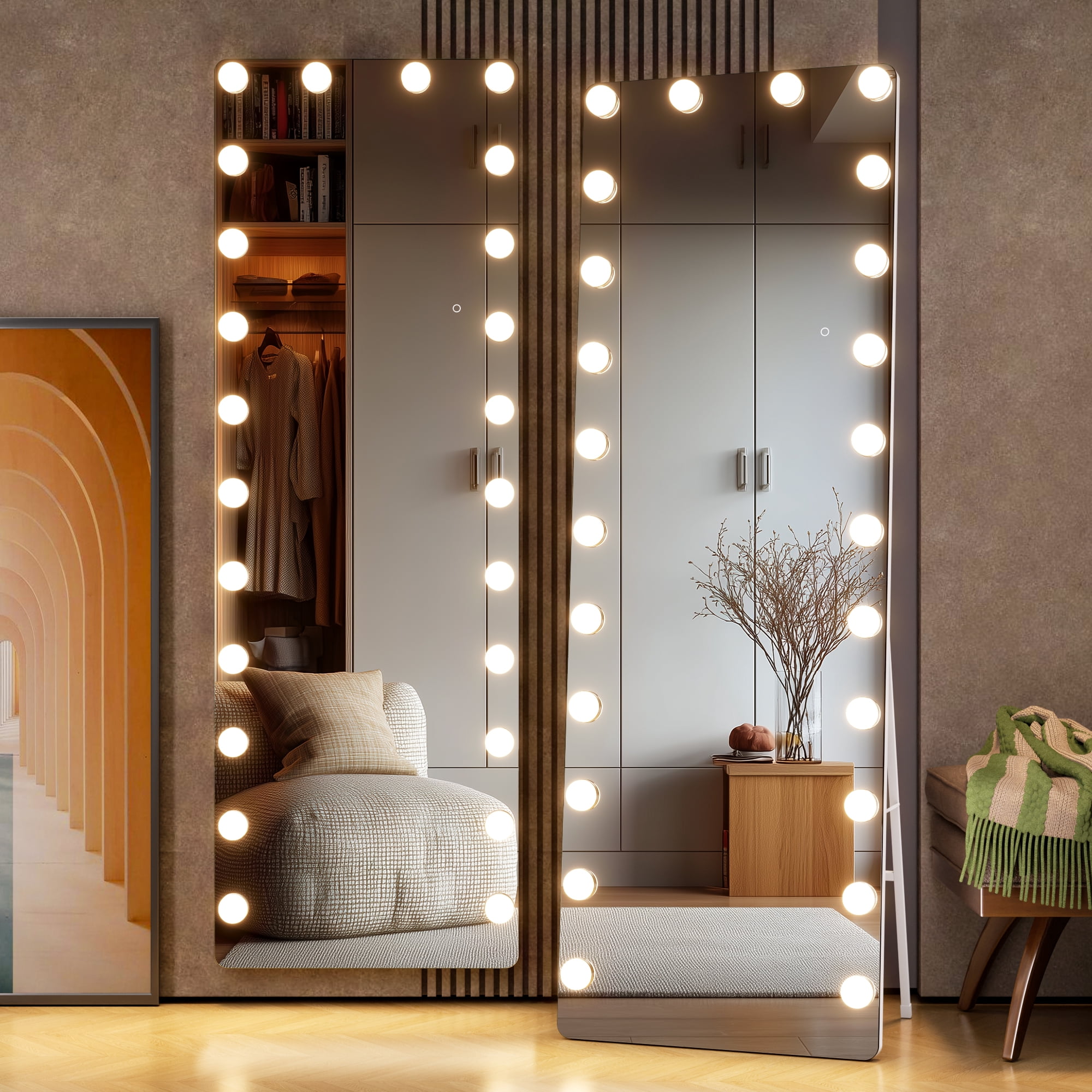 Hasipu 71" x 24" Full Length Mirror with LED Lights - Hollywood Vanity Mirror, 3 Color Temperatures, Wall Mounted or Standing Floor Mirror for Bedroom, Bathroom, Dressing Room