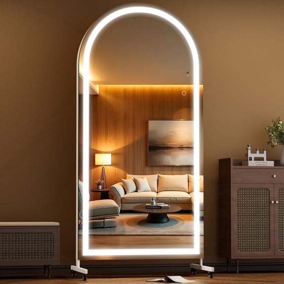 Hasipu 71" x 36" Arched Full Length LED Mirror with Wheels, Dimmable Lighted Home Gym Mirror, 3 Color Temperatures Rolling Floor Mirror for Bedroom, Yoga Studio, Home Gym & Wall Decor