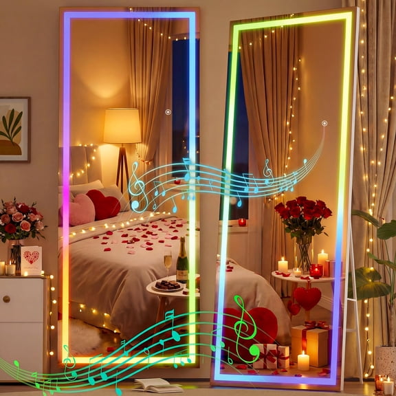 Hasipu 71"x24" Full Length Mirror with Lights - LED RGB Bluetooth Floor Mirror with Stand, Wall Mount & Free Standing 7 Colors for Bedroom, Living Room, Cloakroom