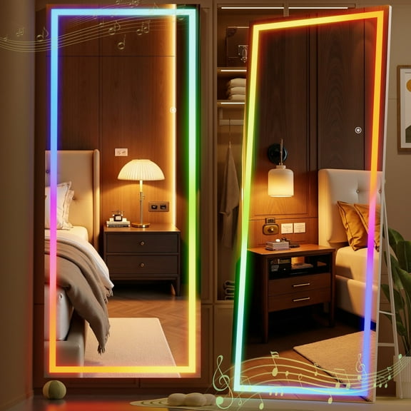 Hasipu 71"x28" Full Length Mirror with Lights - LED RGB Bluetooth Floor Mirror with Stand, Wall Mount & Free Standing 7 Colors for Bedroom, Living Room, Cloakroom