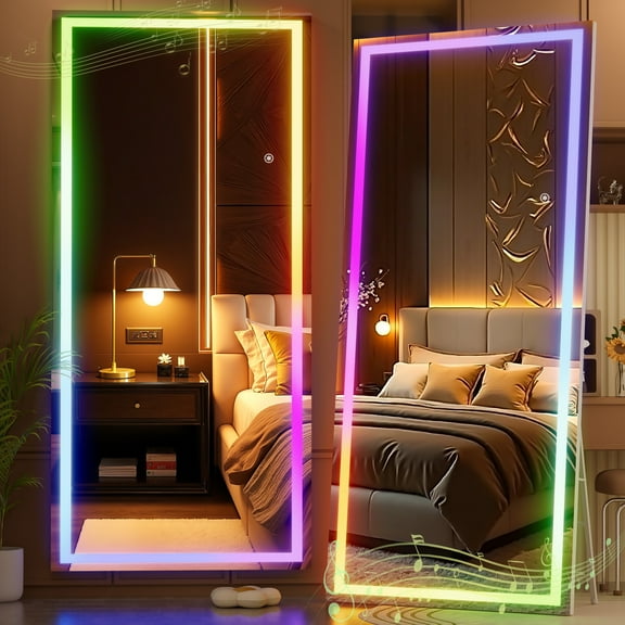 Hasipu 71"x31" Full Length Mirror with Lights - LED RGB Bluetooth Floor Mirror with Stand, Wall Mount & Free Standing 7 Colors for Bedroom, Living Room, Cloakroom