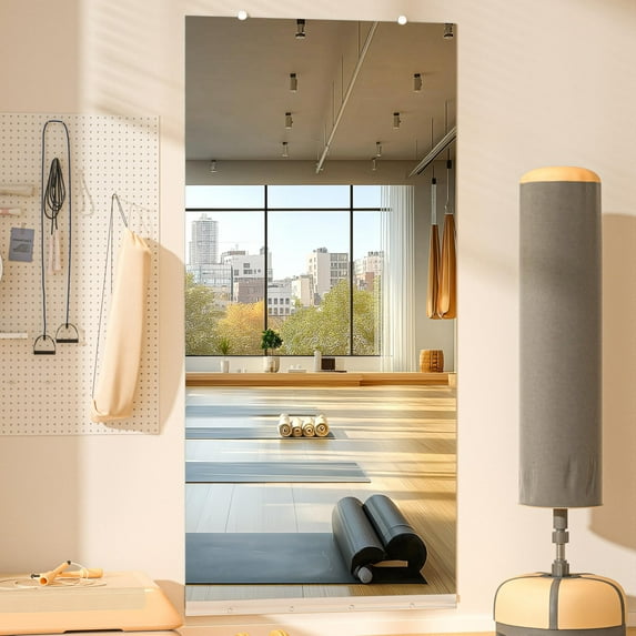 Hasipu 71"x32" Full Length Mirror (1 PCS) - Frameless Wall Mounted Mirrors with Aluminum Rail & Glass Clamps, Tempered Glass Large Body Mirror for Home Gym, Yoga Studio, Bedroom