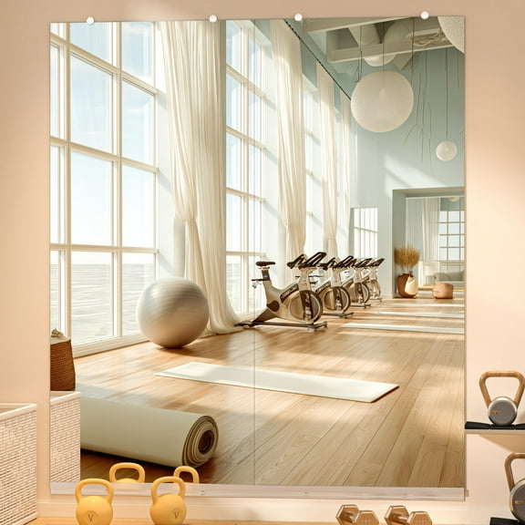 Hasipu 71"x32" Full Length Mirror (2 PCS) - Frameless Wall Mounted Mirrors with Aluminum Rail & Glass Clamps, Tempered Glass Large Body Mirror for Home Gym, Yoga Studio, Bedroom