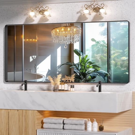 Hasipu 72" x 32" Black Framed Bathroom Mirror for Wall Large Rectangle Vanity Mirror Over Sink, Anti-Rust Metal Frame, Tempered Glass, Horizontal or Vertical Mount