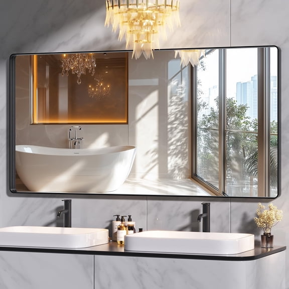 Hasipu 72" x 36" Black Framed Bathroom Mirror for Wall Large Rectangle Vanity Mirror Over Sink, Anti-Rust Metal Frame, Tempered Glass, Horizontal or Vertical Mount
