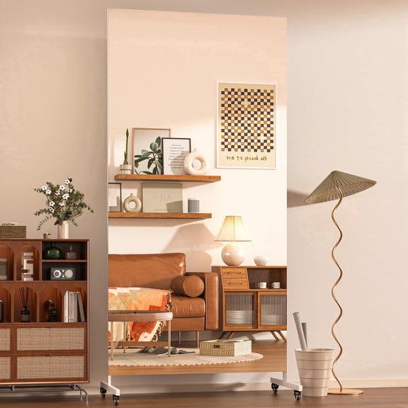 Hasipu 74.8"x31.4" Full Body Mirror on Wheels - 360° Swivel Home Gym Mirror, Extra Large Tempered Glass Rolling Mirror for Yoga, Dance Studio & Bedroom, White