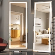 Hasipu 75" x 28" Rectangle LED Full Length Mirror Dimmable Standing/Wall Mounted Mirror with Lights for Bedroom, Bathroom & Gym, Black